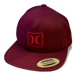 Hurley Men's Outline Icon Burgundy Snapback Hat Flat Bill Logo Cap